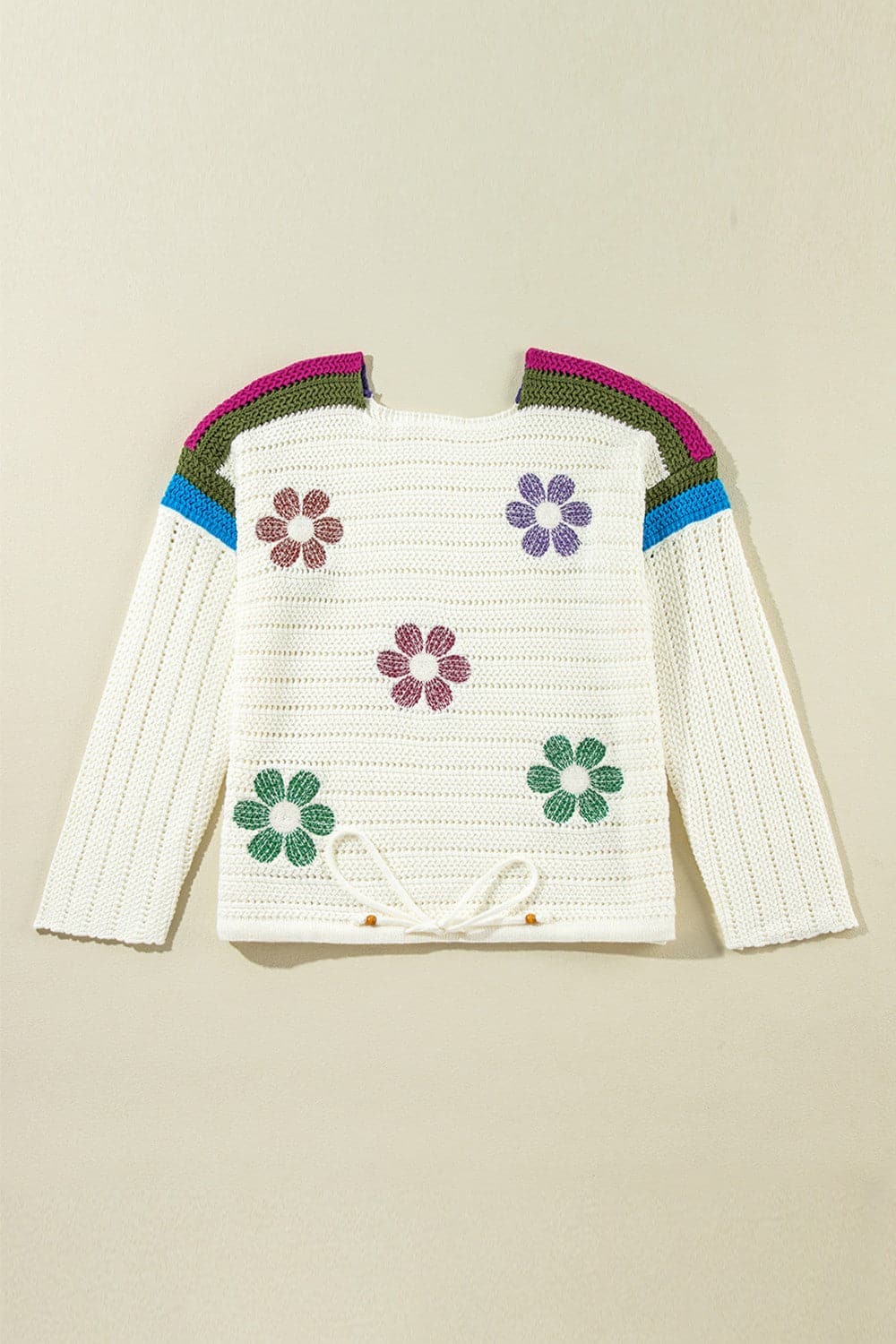 Flower Round Neck Long Sleeve Sweater.