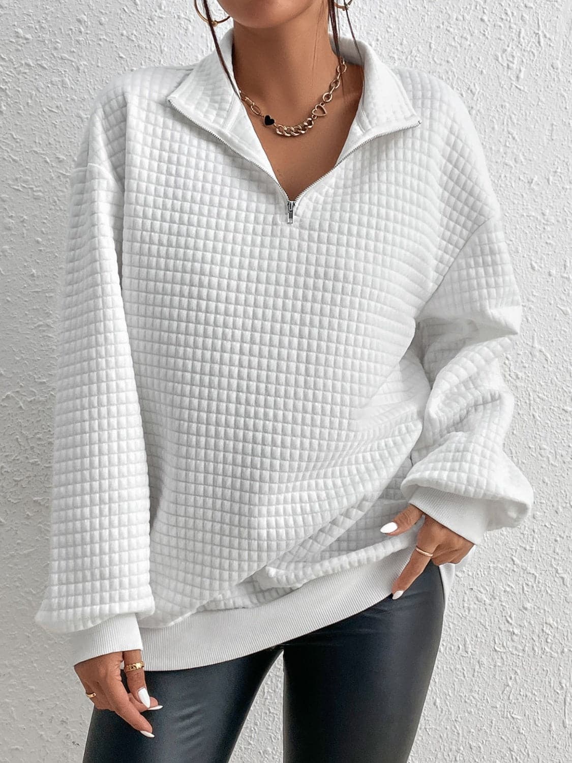 Collared Neck Long Sleeve Sweatshirt.