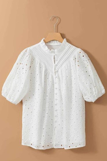 Elegant eyelet blouse - cotton, button-up - Love Salve 