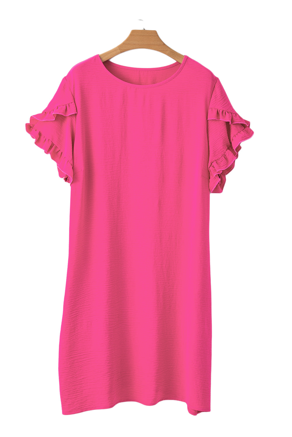 Strawberry pink ruffled sleeve shift dress for plus sizes