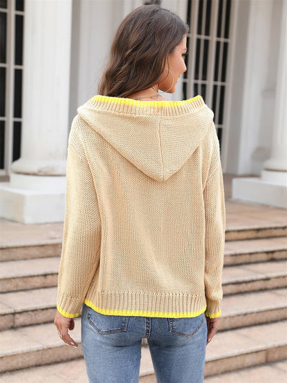 Ribbed Dropped Shoulder Hooded Sweater.