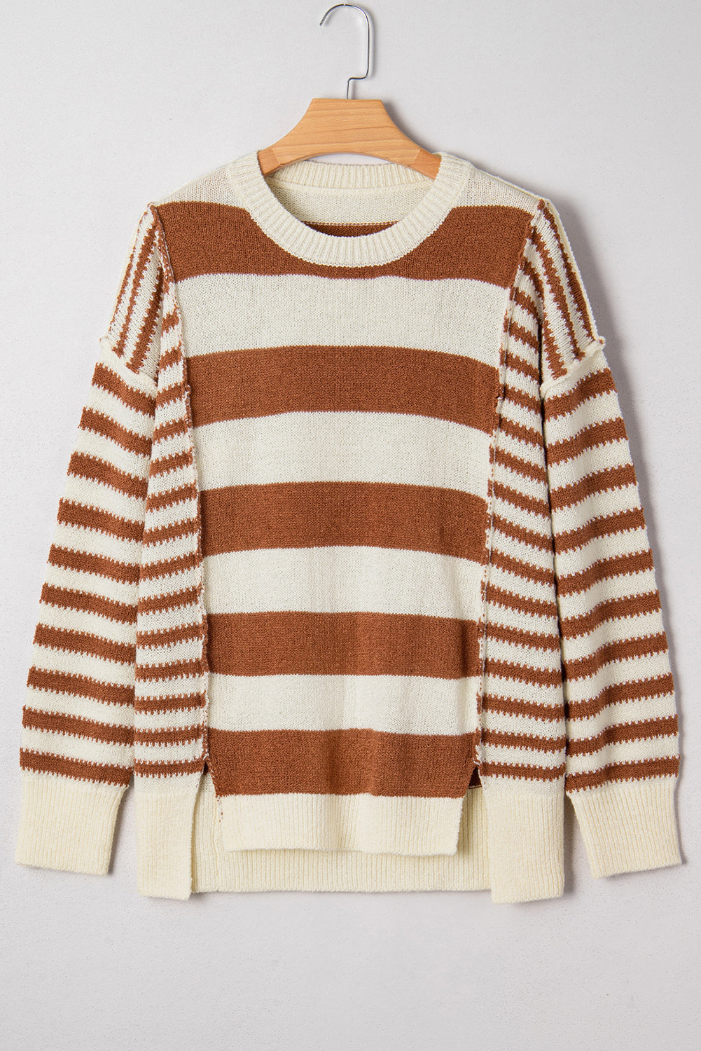 Brown Stripe Patchwork Baggy Sweater With Drop Shoulder Dear-Lover Dropshipping