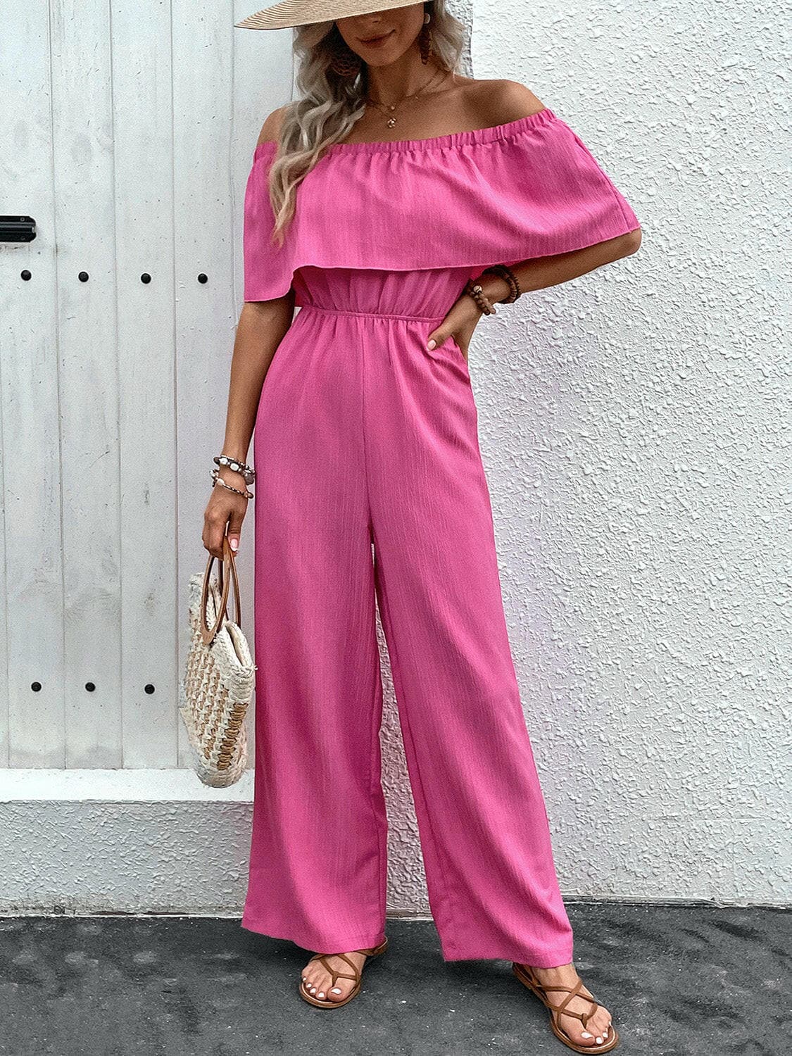 Off-Shoulder Wide Leg Jumpsuit.