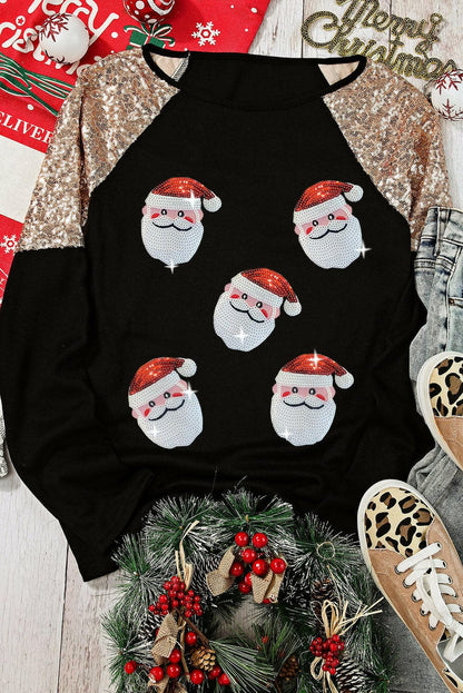 Santa Sequin Long Sleeve Round Neck Top.