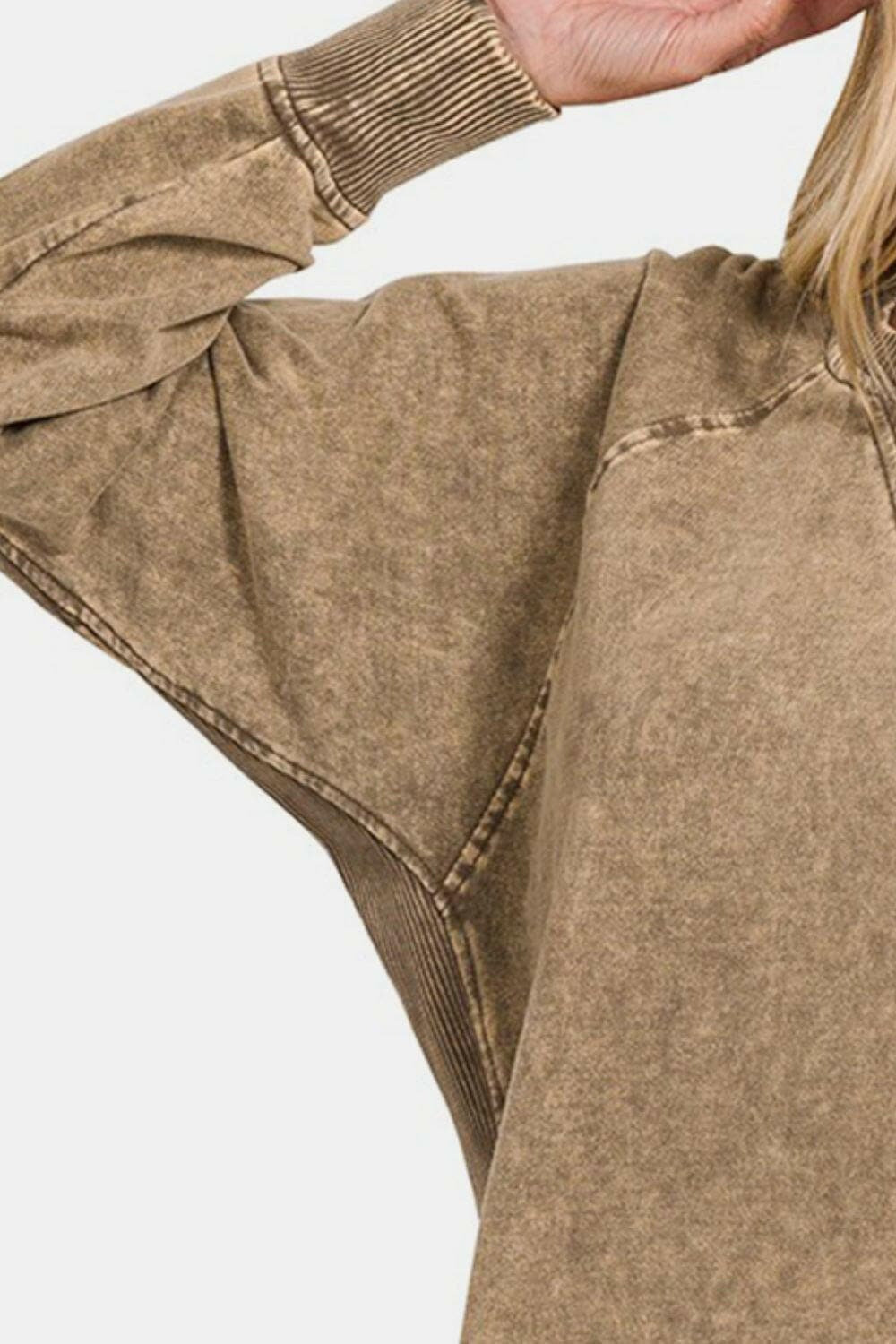 Zenana Pocketed Round Neck Sweatshirt.