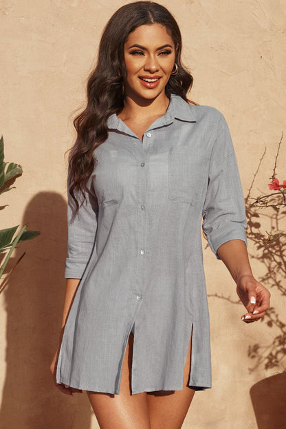 Button-Up Longline Shirt with Breast Pockets.