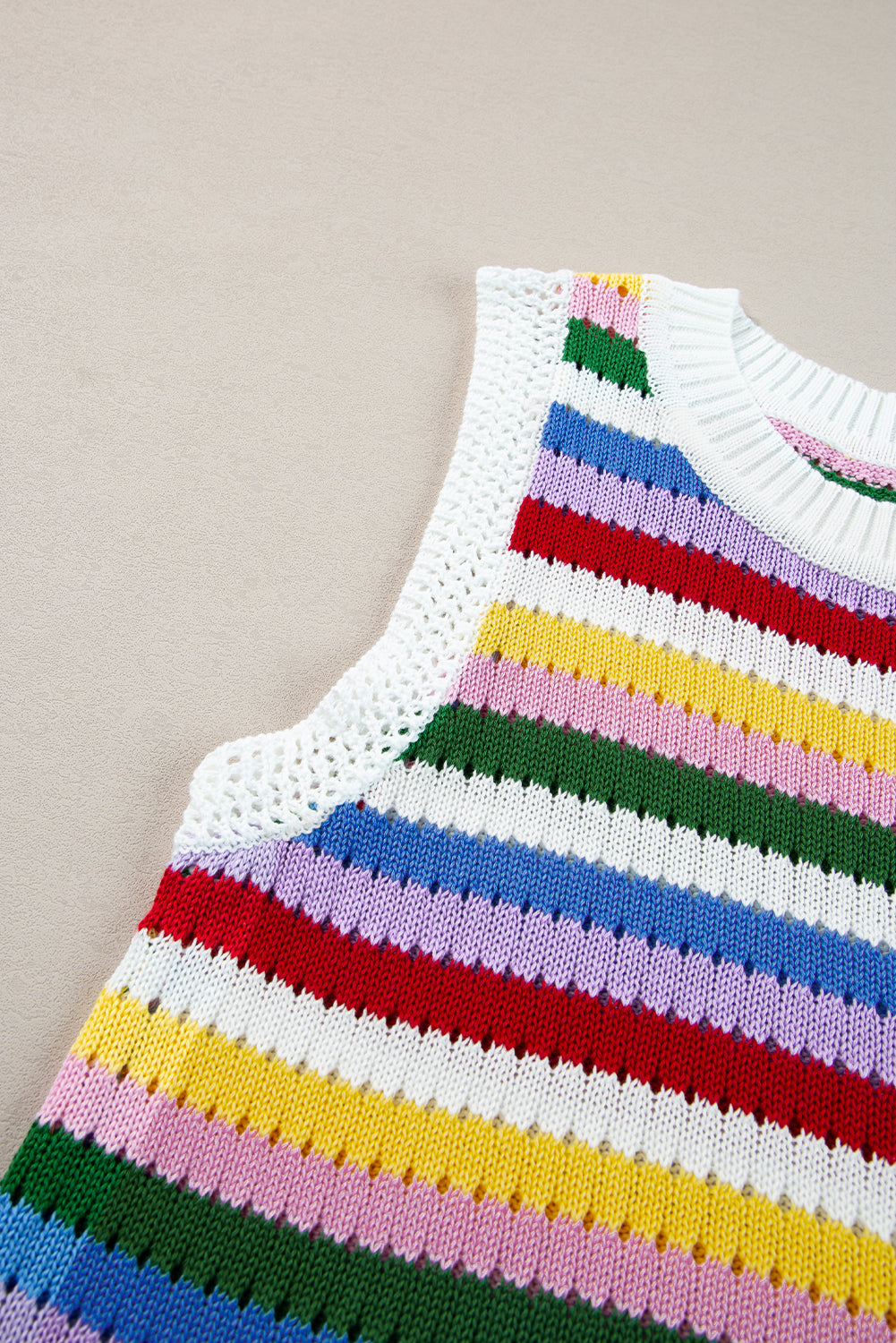 Vibrant striped knitted vest with eyelet detail