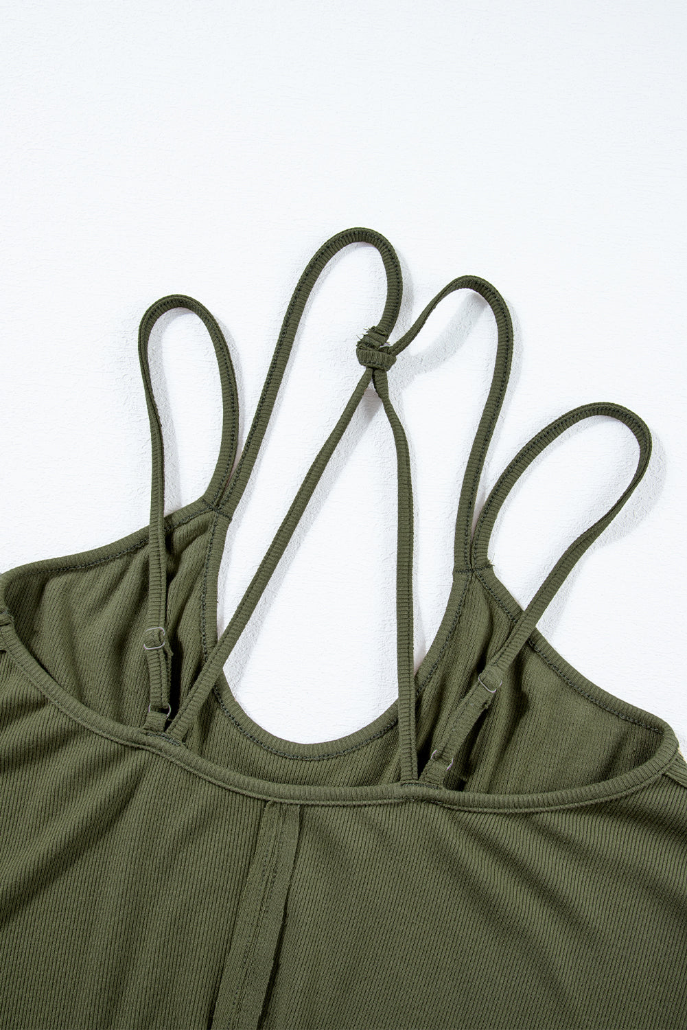 Stylish jungle green double strap tank top with exposed seam details