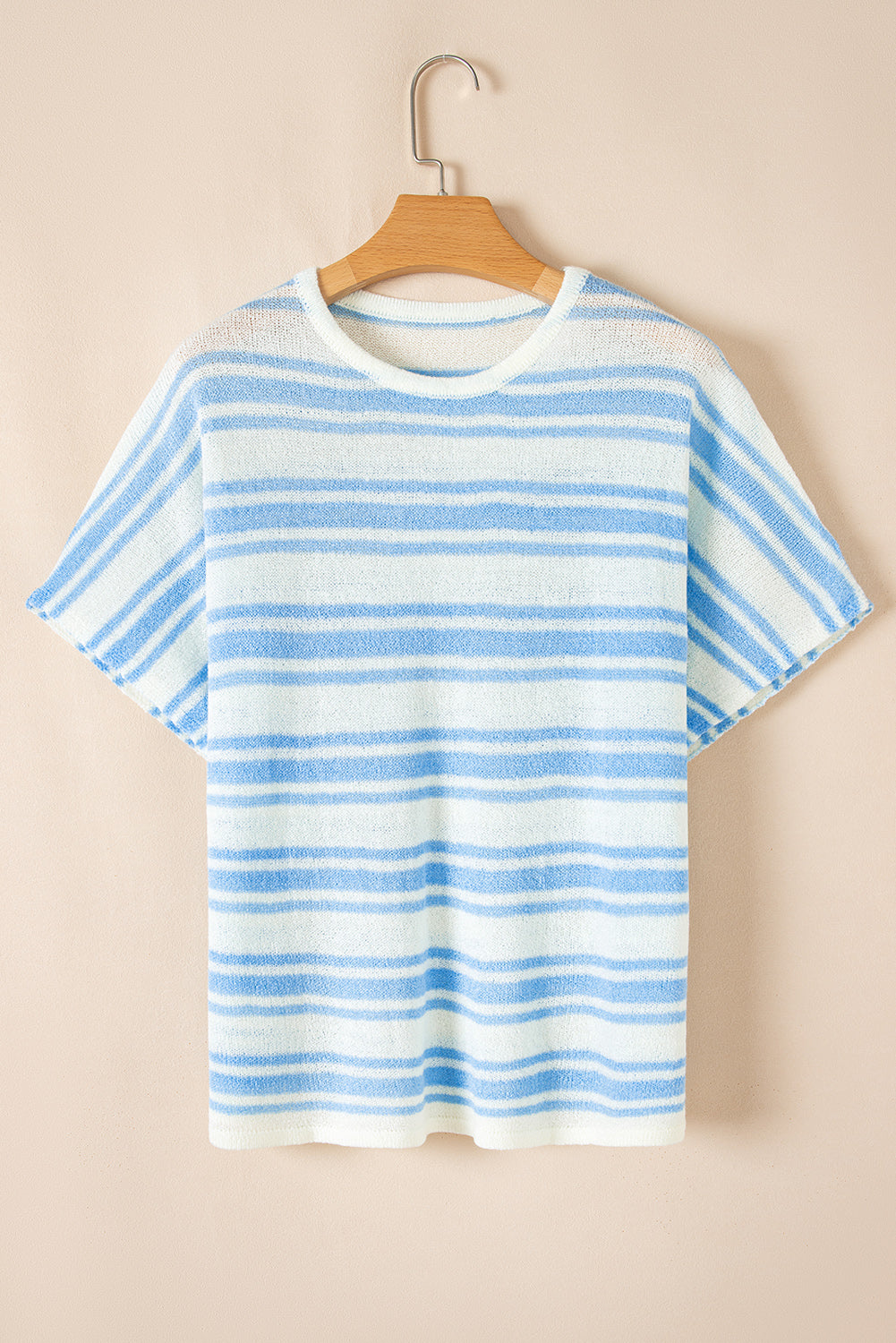 Sky Blue Striped Boxy Wide Sleeve Sweater Tee