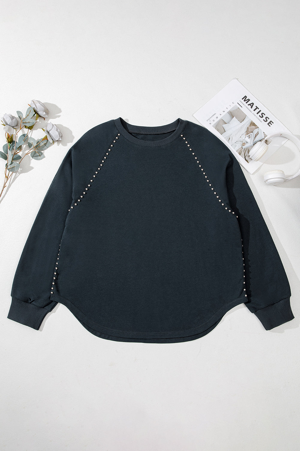 Black Studded Ribbed Edge Mineral Wash Plus Size Jumper Dear-Lover Dropshipping