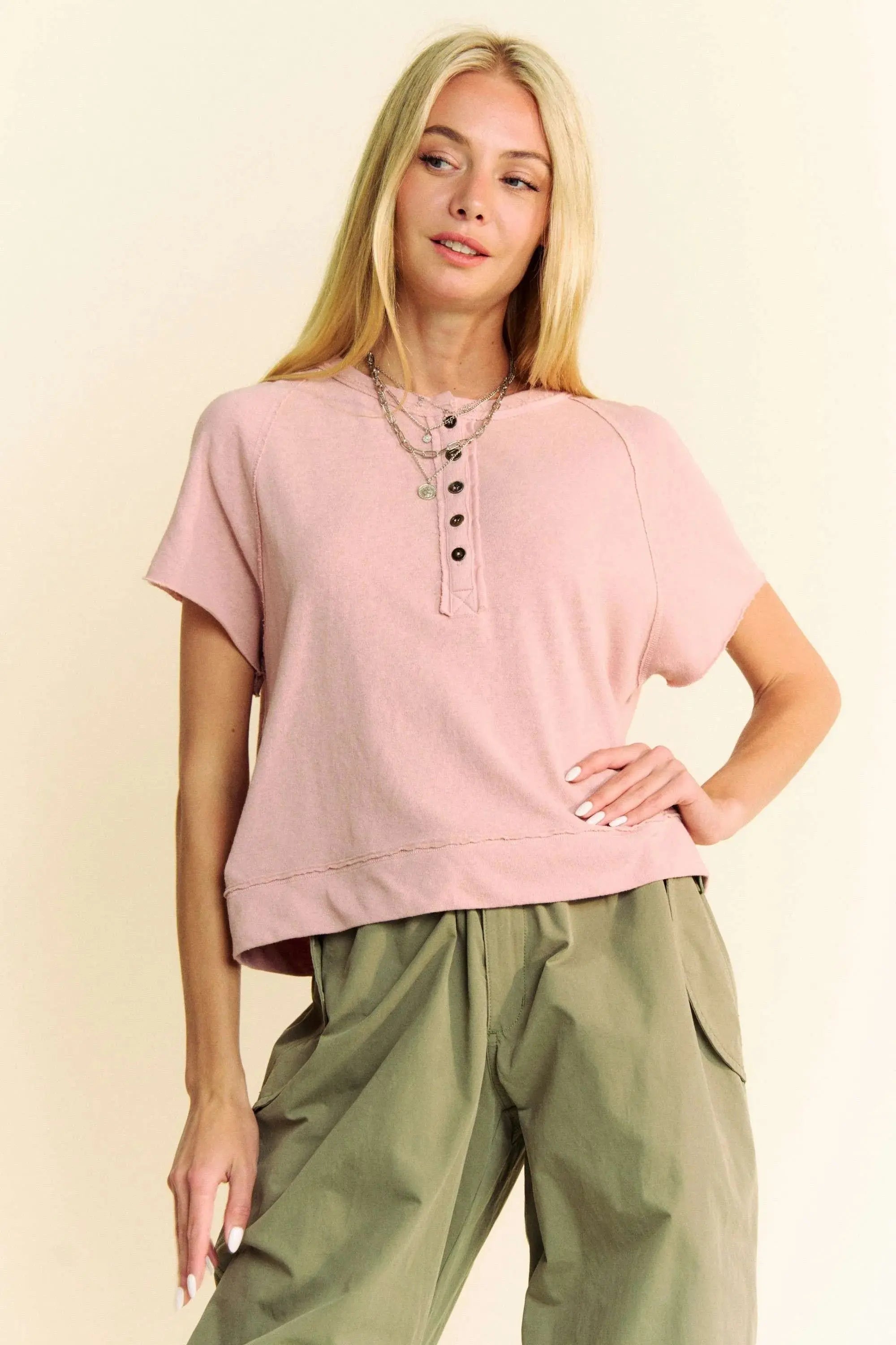 Davi & Dani Breezy Knit Fabric Short Sleeve T-shirt Top - Love Salve 