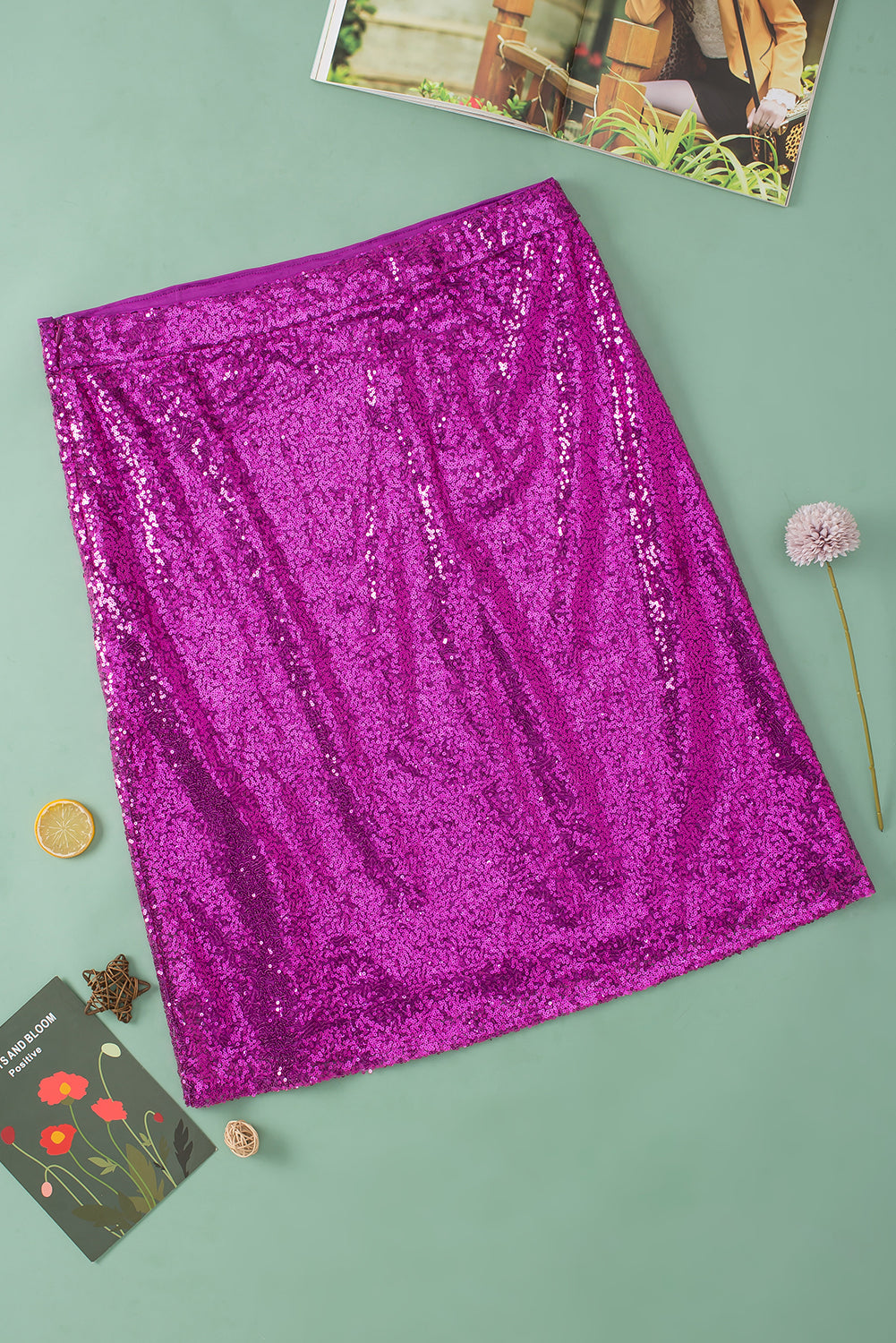 Vibrant violet sequin midi skirt for plus size fashionistas