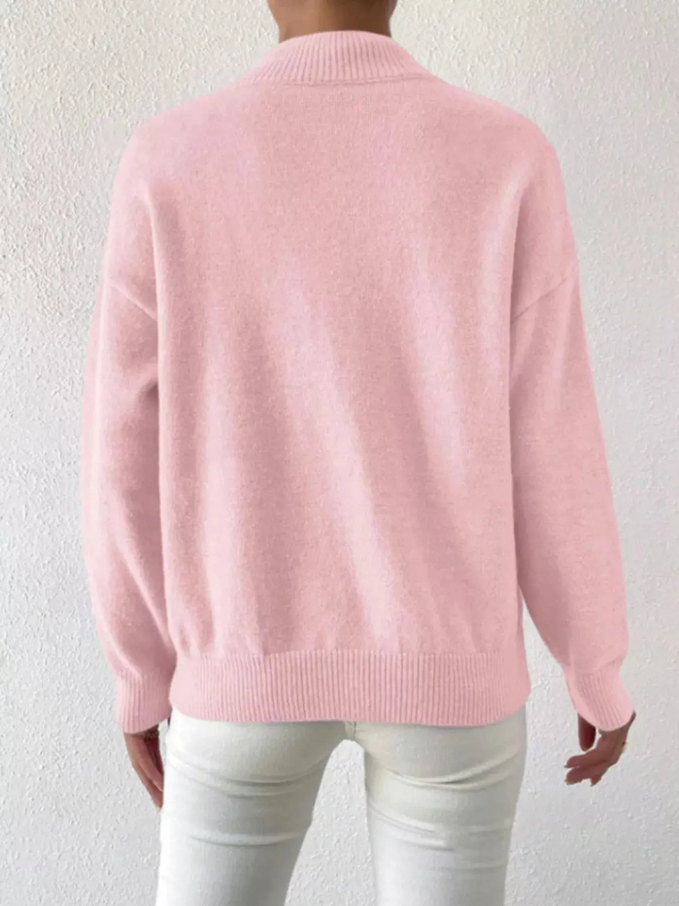 Mock Neck Dropped Shoulder Sweater Simply Love