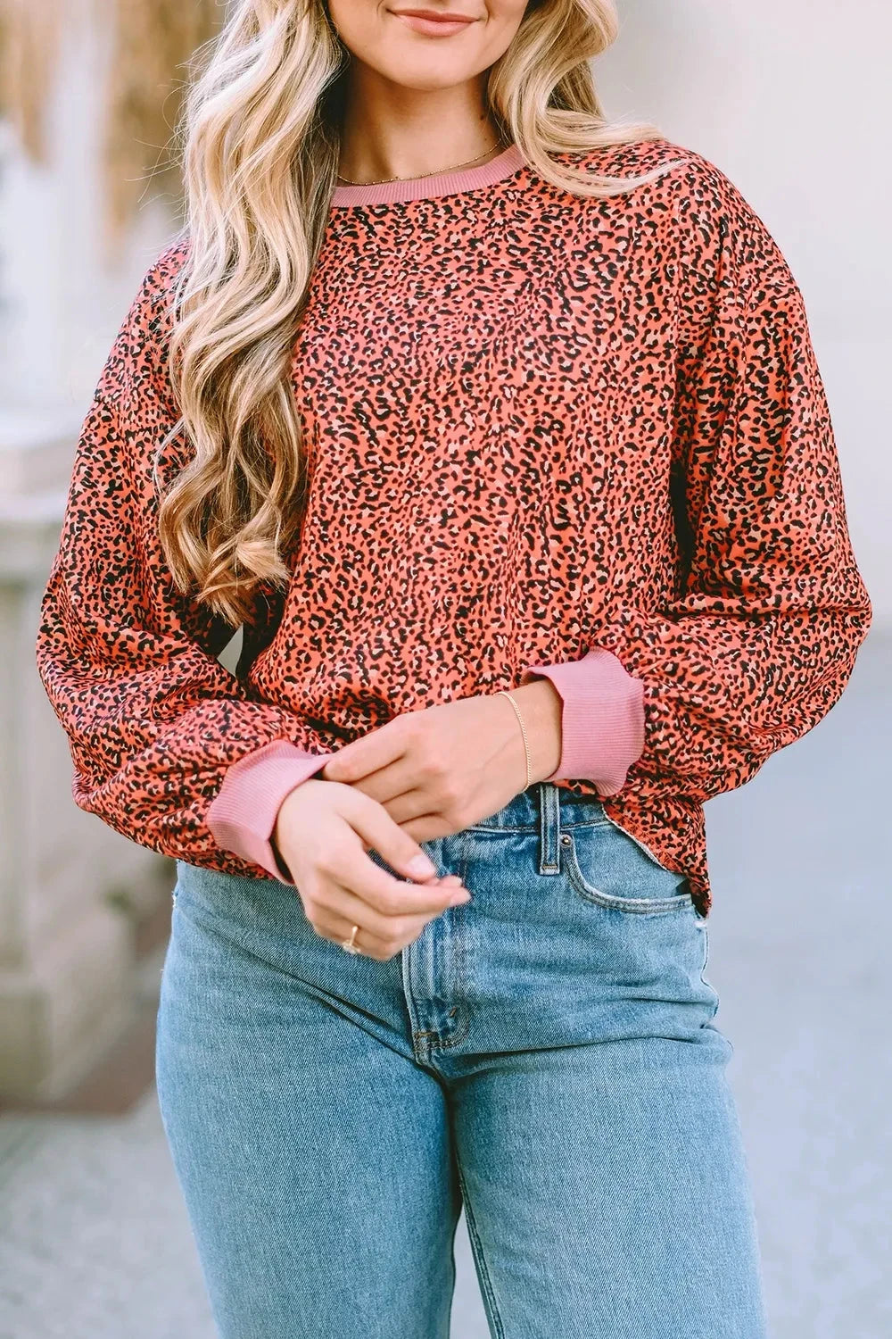 Leopard Round Neck Long Sleeve Sweatshirt Coco’s Tee Boutique