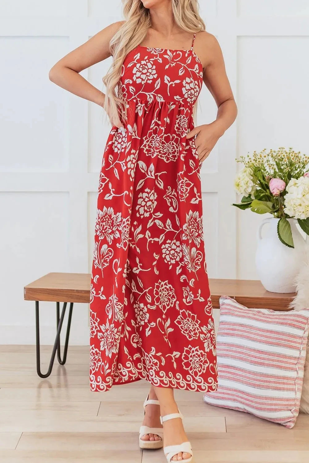 Floral Printed Spaghetti Strap Empire Waist Maxi Dress Simply Love