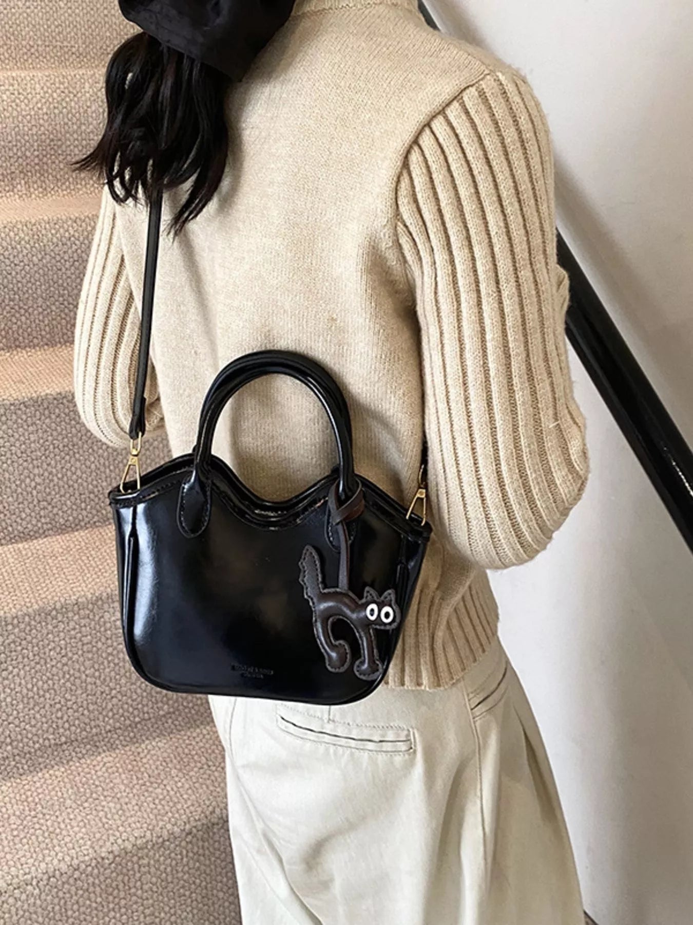 Leather Cat Charm Crossbody Bag Simply Love