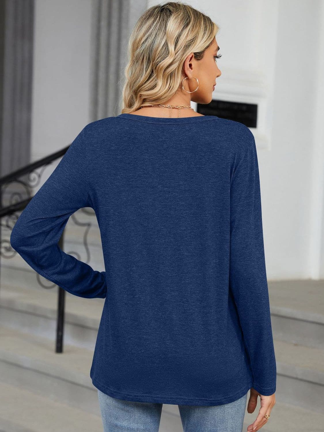 Notched Long Sleeve T-Shirt.