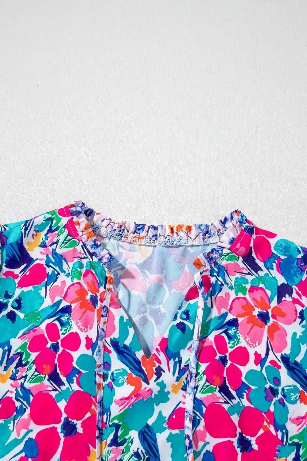 Mixed Floral Print Tie Neck Short Sleeve Dress Simply Love