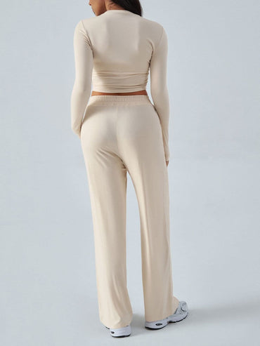 Elegant Pocketed Long Sleeve Top & Pants Ensemble