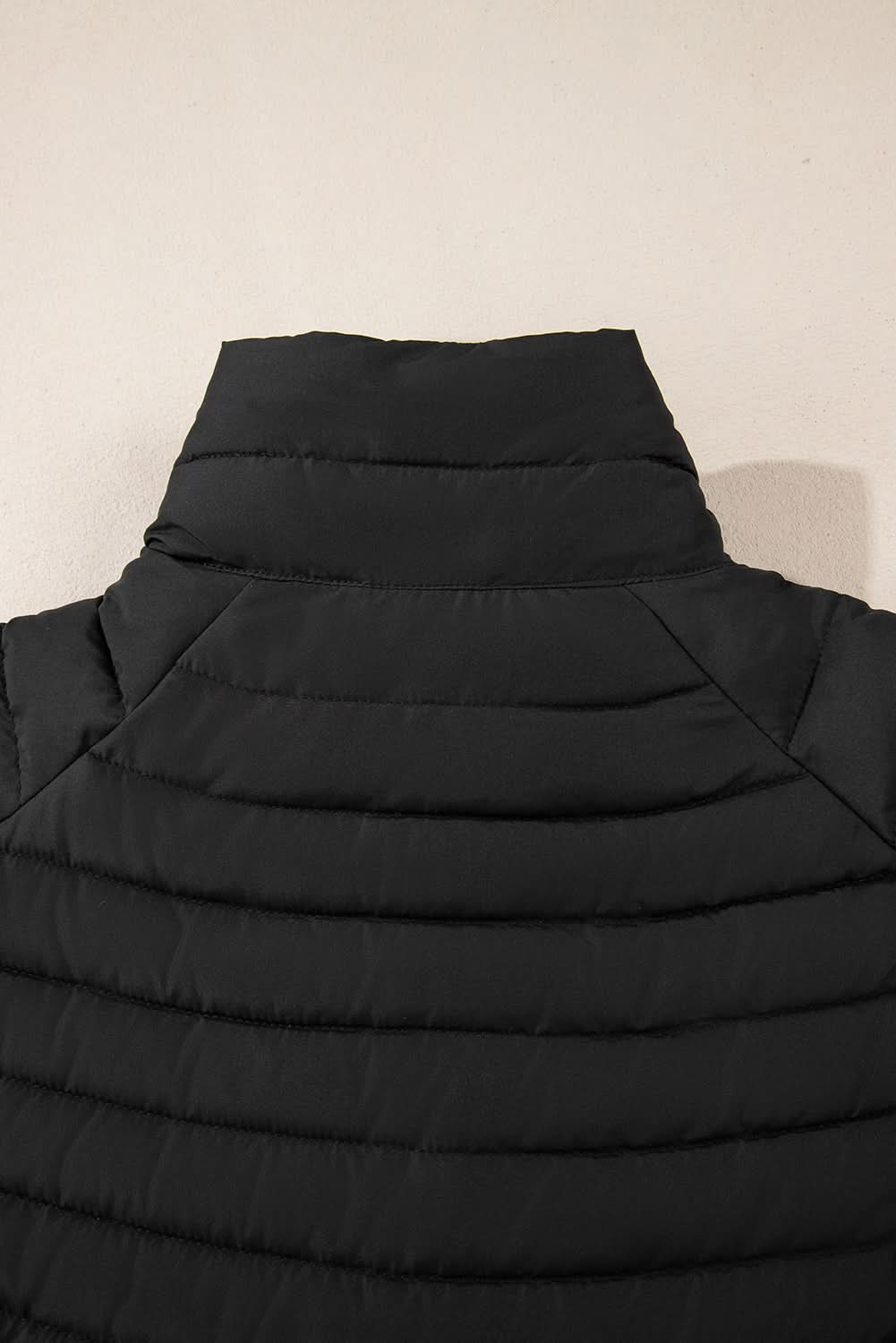 Black Solid Color Quilted Zip-up Puffer Jacket - Love Salve 