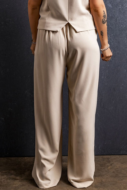 Ruched High-Waisted Palazzo Pants with Functional Pockets