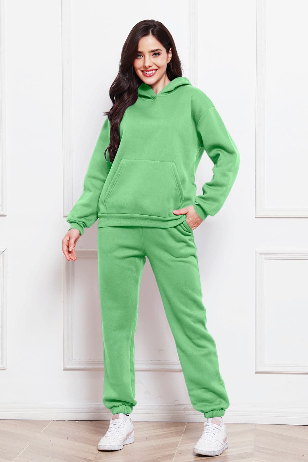 Drop Shoulder Long Sleeve Hoodie and Pants Set.