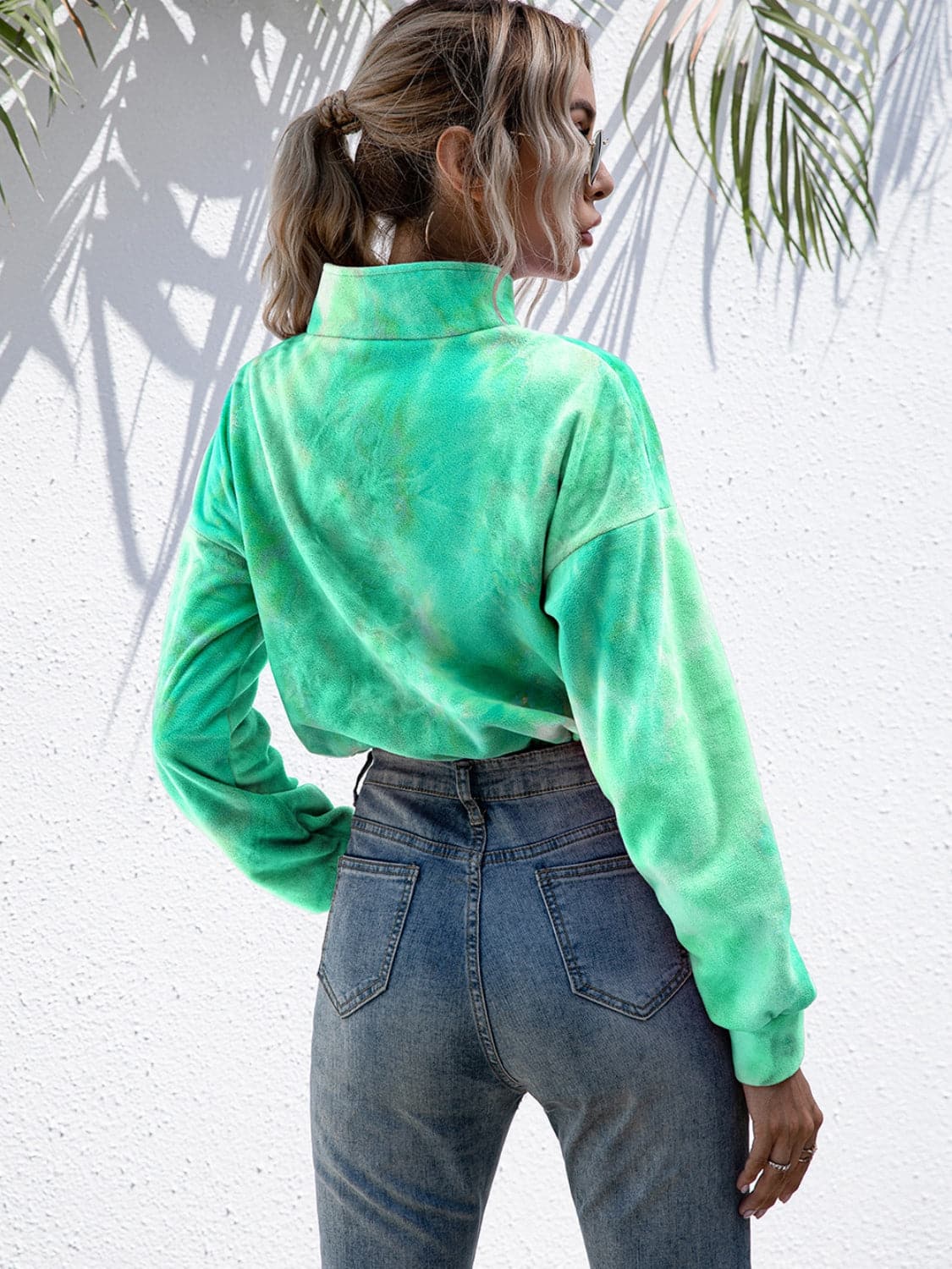 Tie-Dye Quarter Zip Dropped Shoulder Sweatshirt.