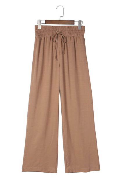 Chic brown wide leg pants with drawstring waist and side pockets