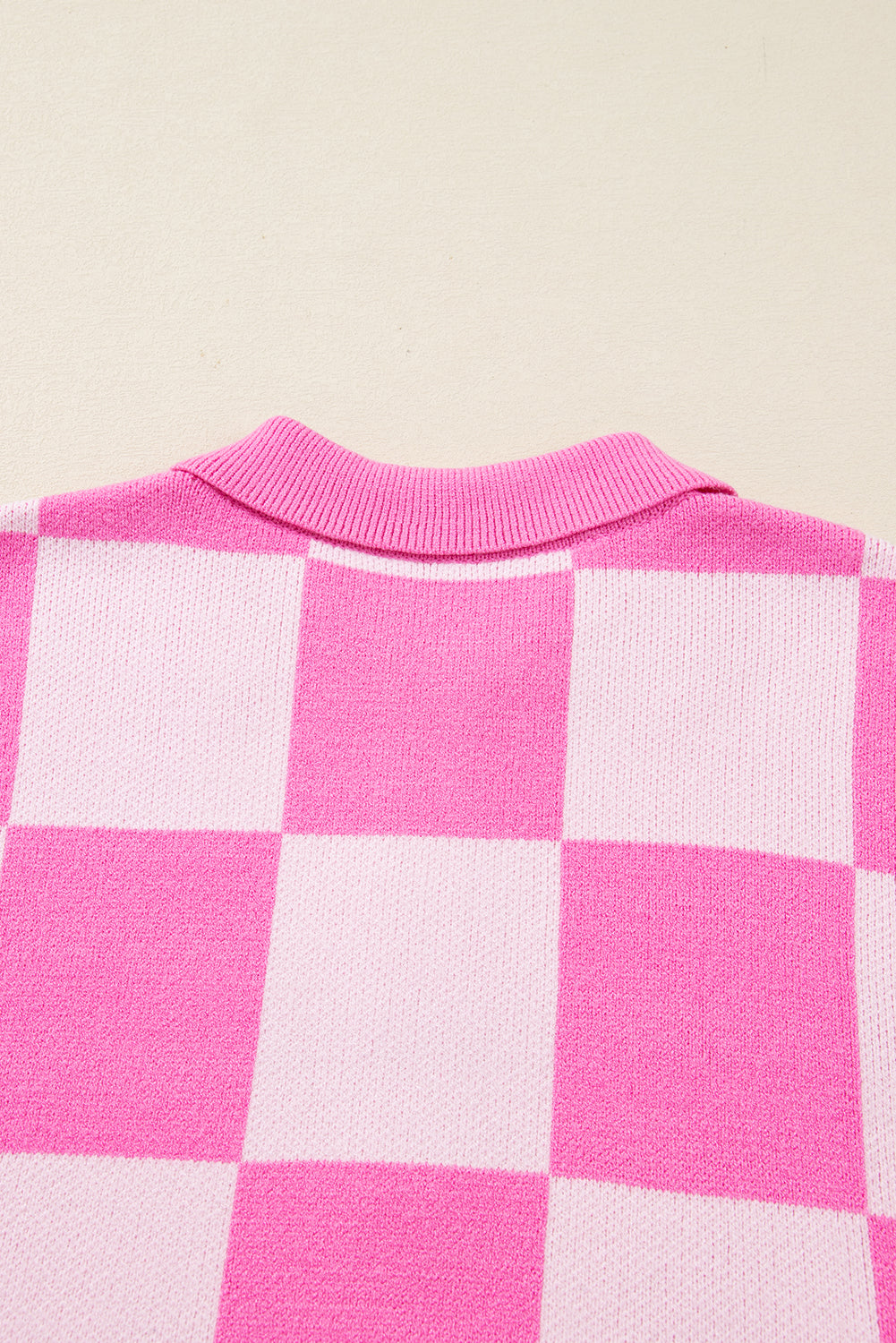 Pink Plus Size Checkered Collared Half Button Sweater Dear-Lover Dropshipping