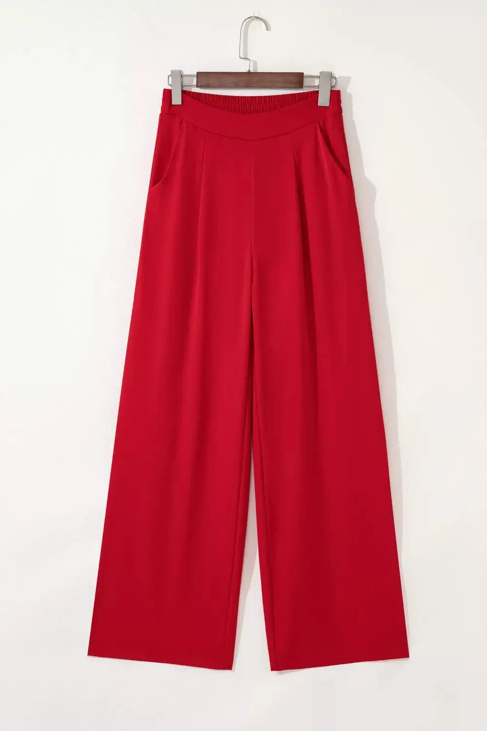 Pleated Detail Pull On High Elastic Waist Loose Straight Pants Simply Love