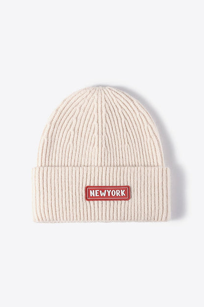 NEWYORK Patch Rib-Knit Cuffed Beanie.