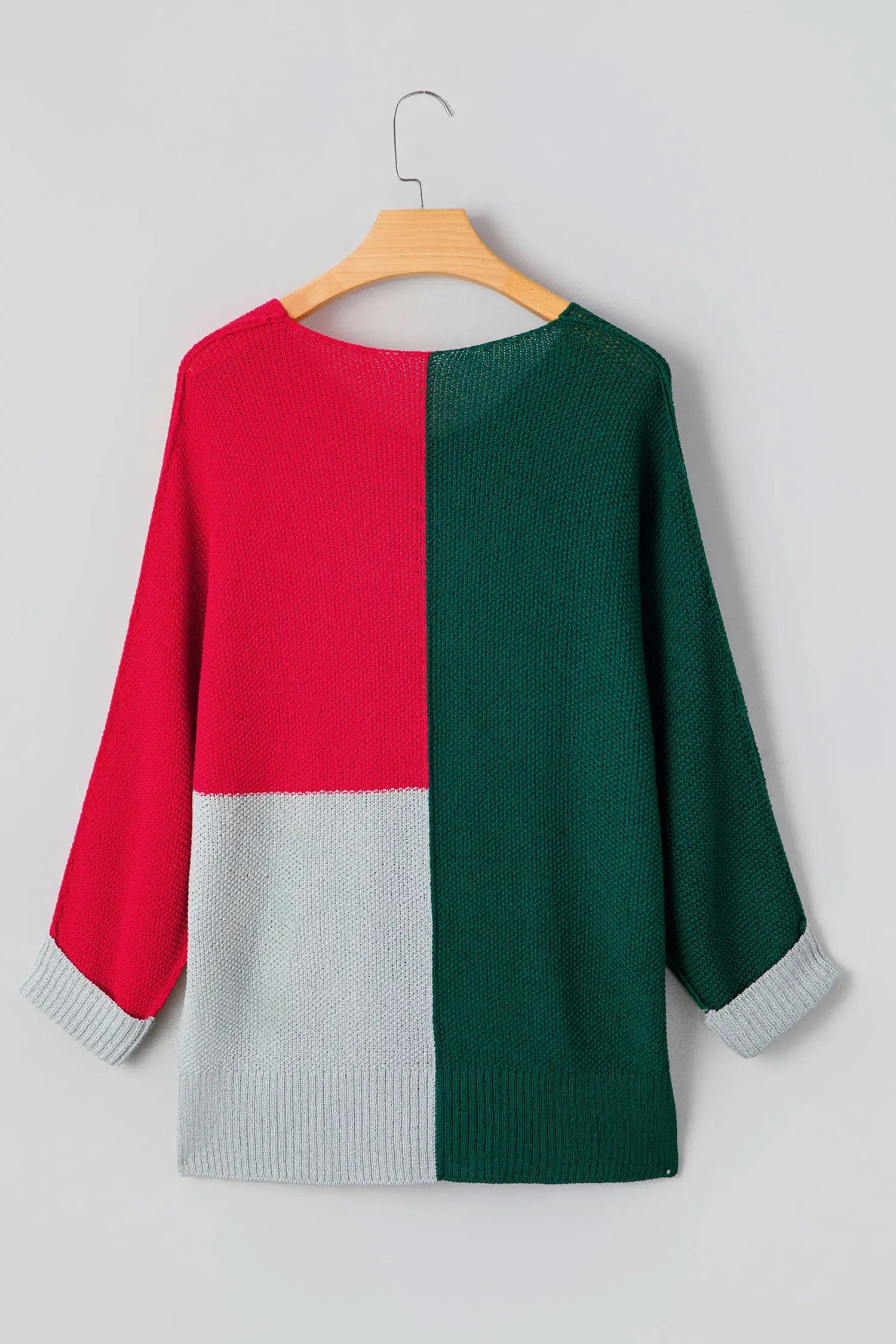Evergreen Color Block Knit V Neck Loose Sweater for Women Dear-Lover Dropshipping