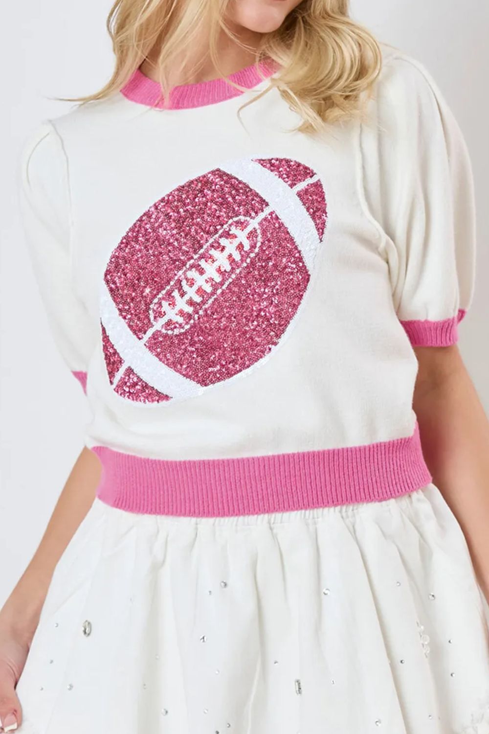 Sequin football tee with short sleeves