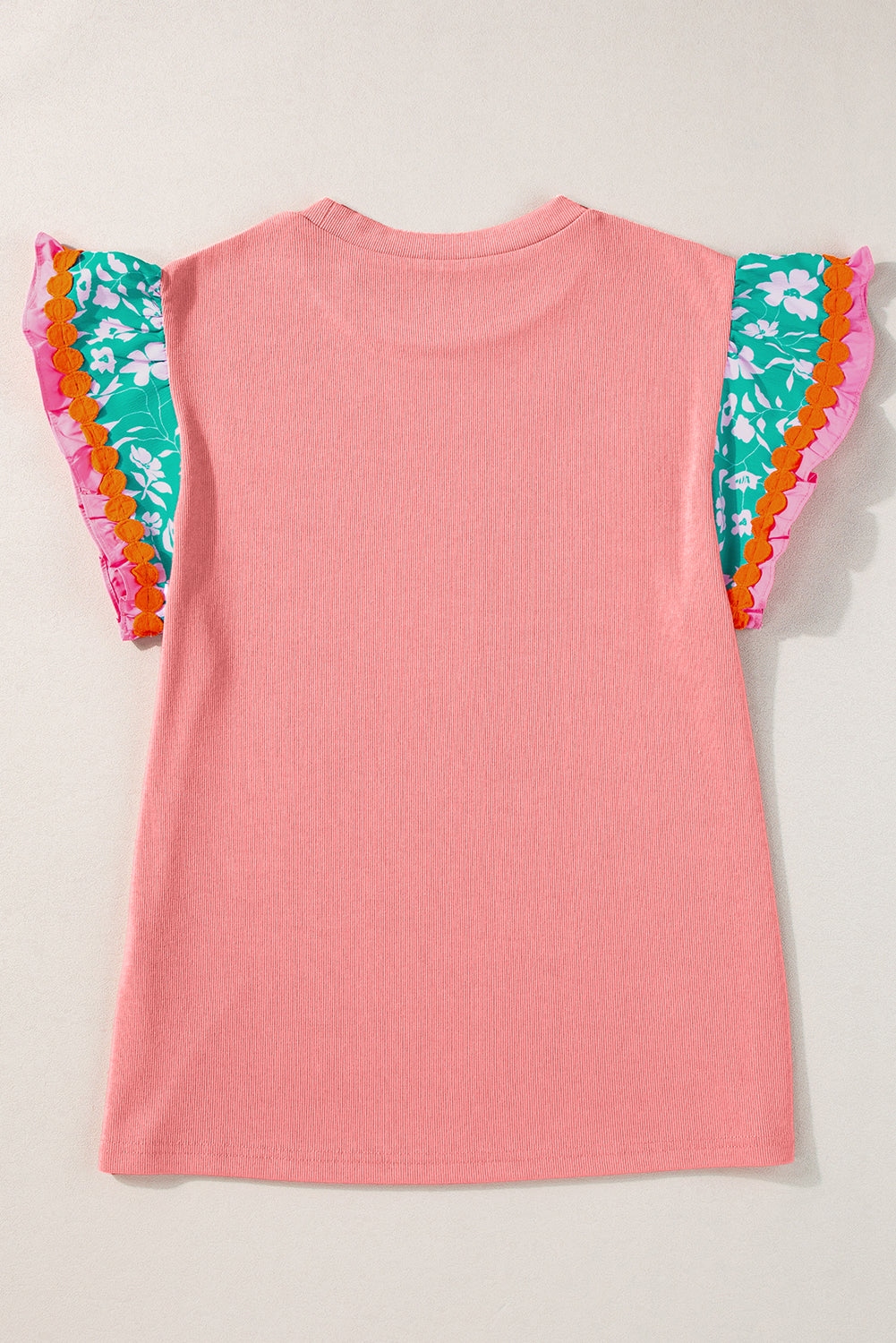 Peach bloom floral sleeve top with ricrac accents