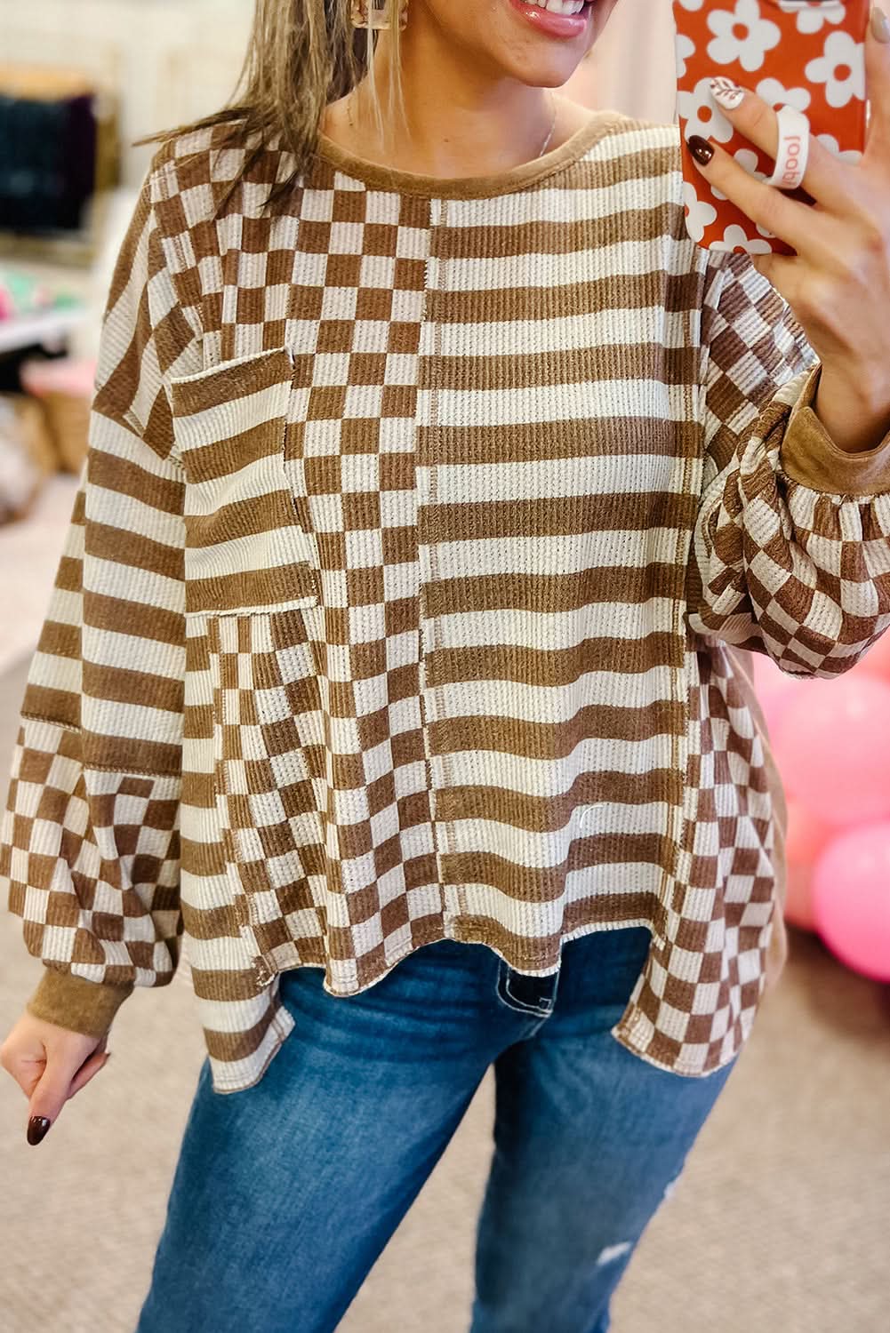 Chic plus size khaki mixed print top - Love Salve 