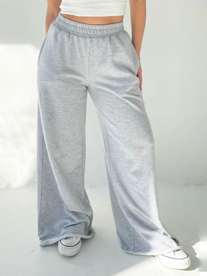 Wide Leg Pants with Elastic Waist and Pockets