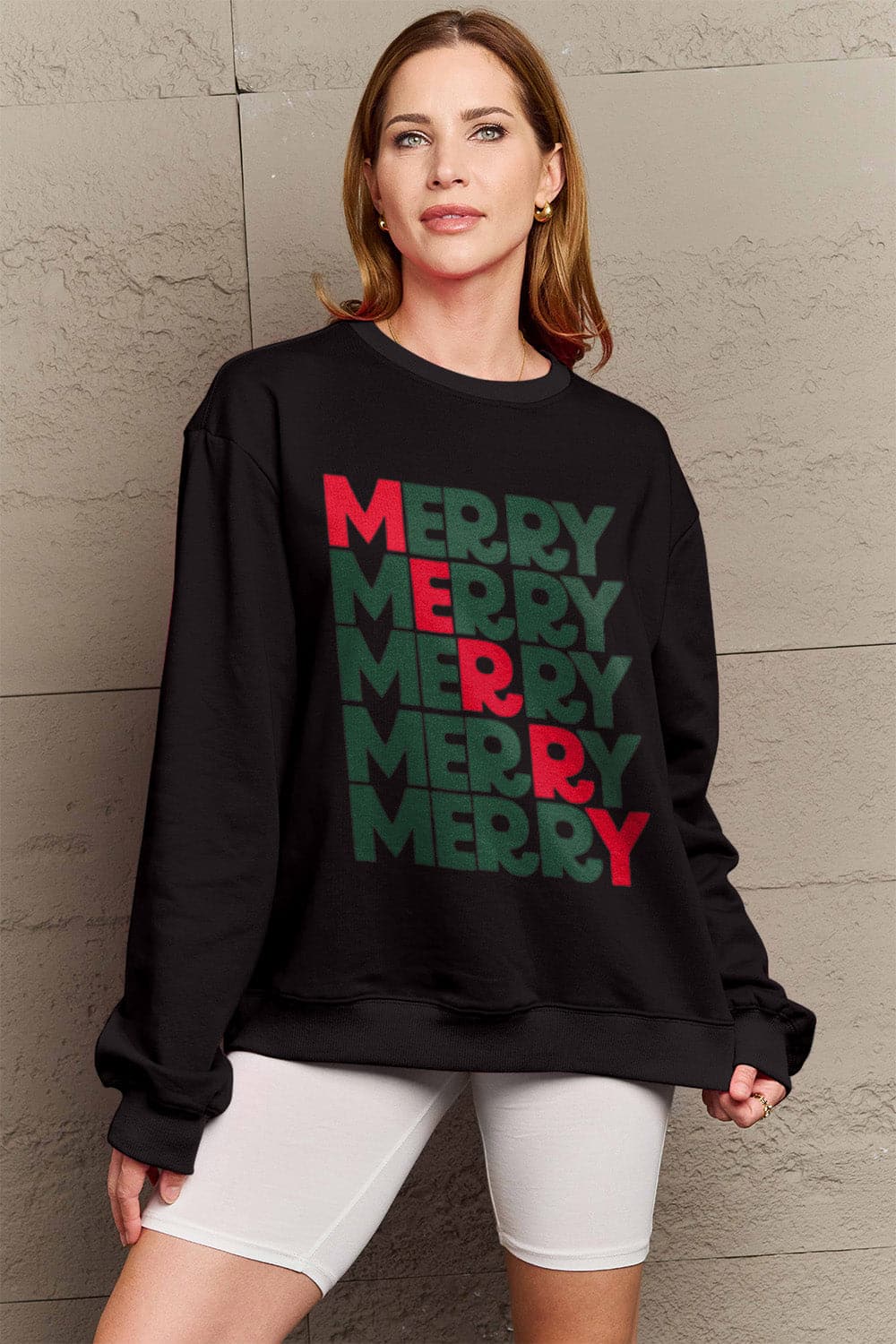 Simply Love Full Size MERRY Long Sleeve Sweatshirt.