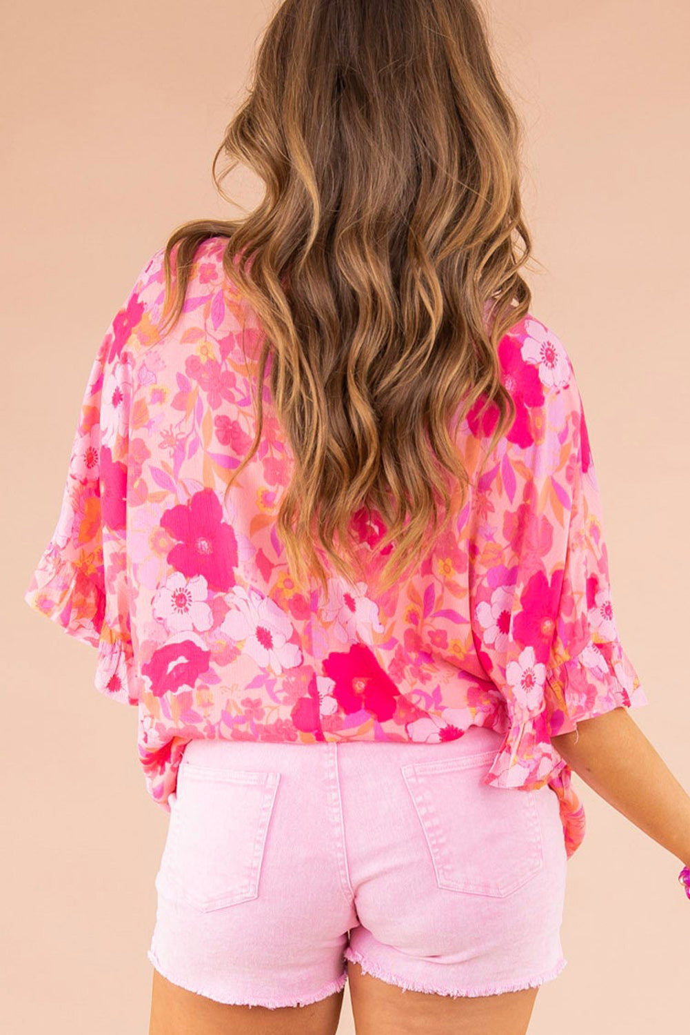 Lovely rose print ruffled plus size babydoll blouse