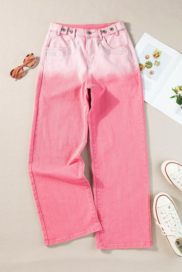 Rhinestone Gradient Straight Jeans.