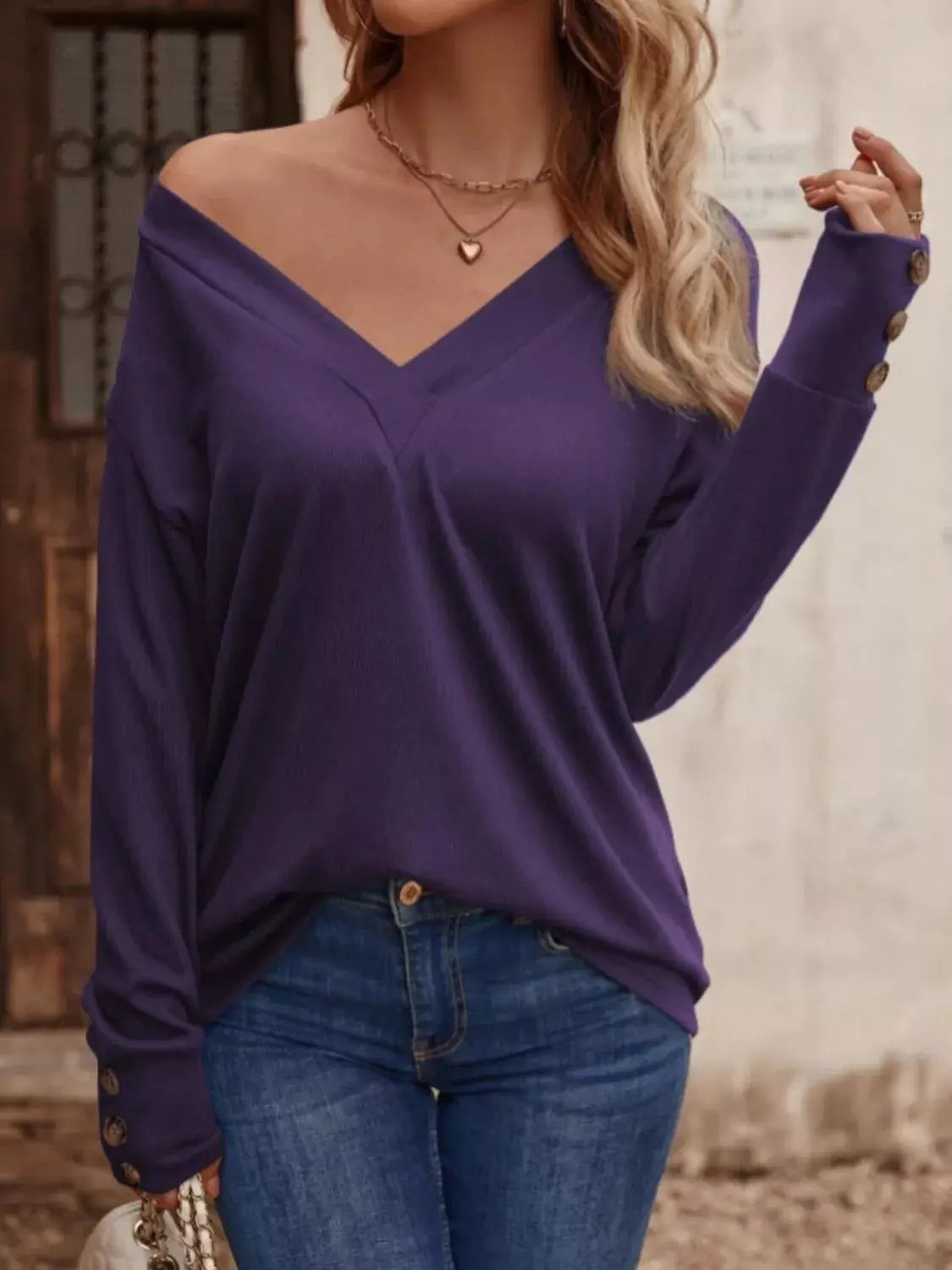 V-Neck Long Sleeve T-Shirt Simply Love