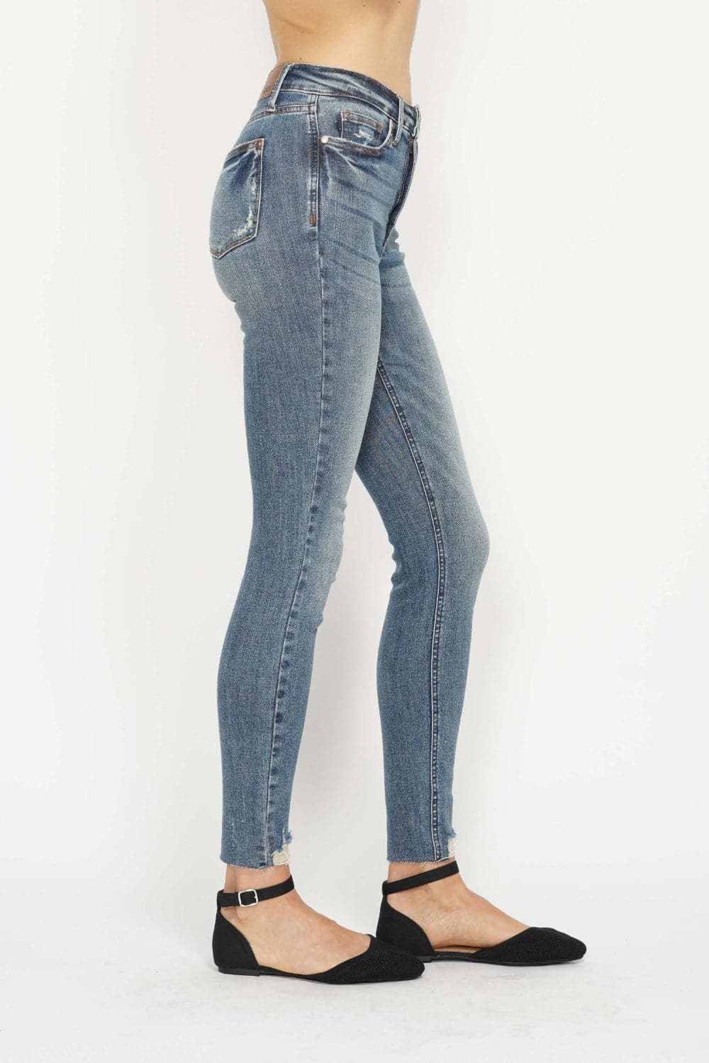 Judy Blue Full Size Tummy Control Vintage Wash Hem Destroy Skinny Jeans.