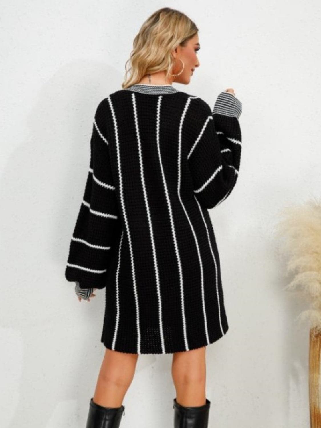 Striped V-Neck Long Sleeve Mini Dress.