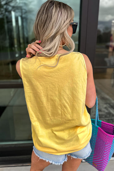 Yellow Cream Flower Graphic Casual Tank Top for Summer Style