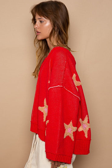 V-neck long sleeve sweater with star patch detail