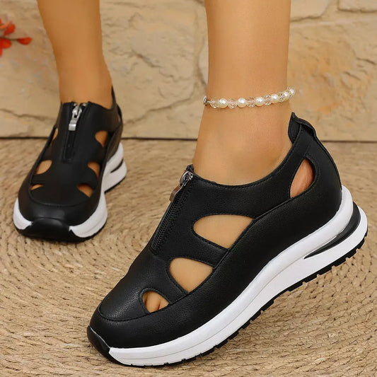 Cutout Zipper Wedge Sneakers Simply Love