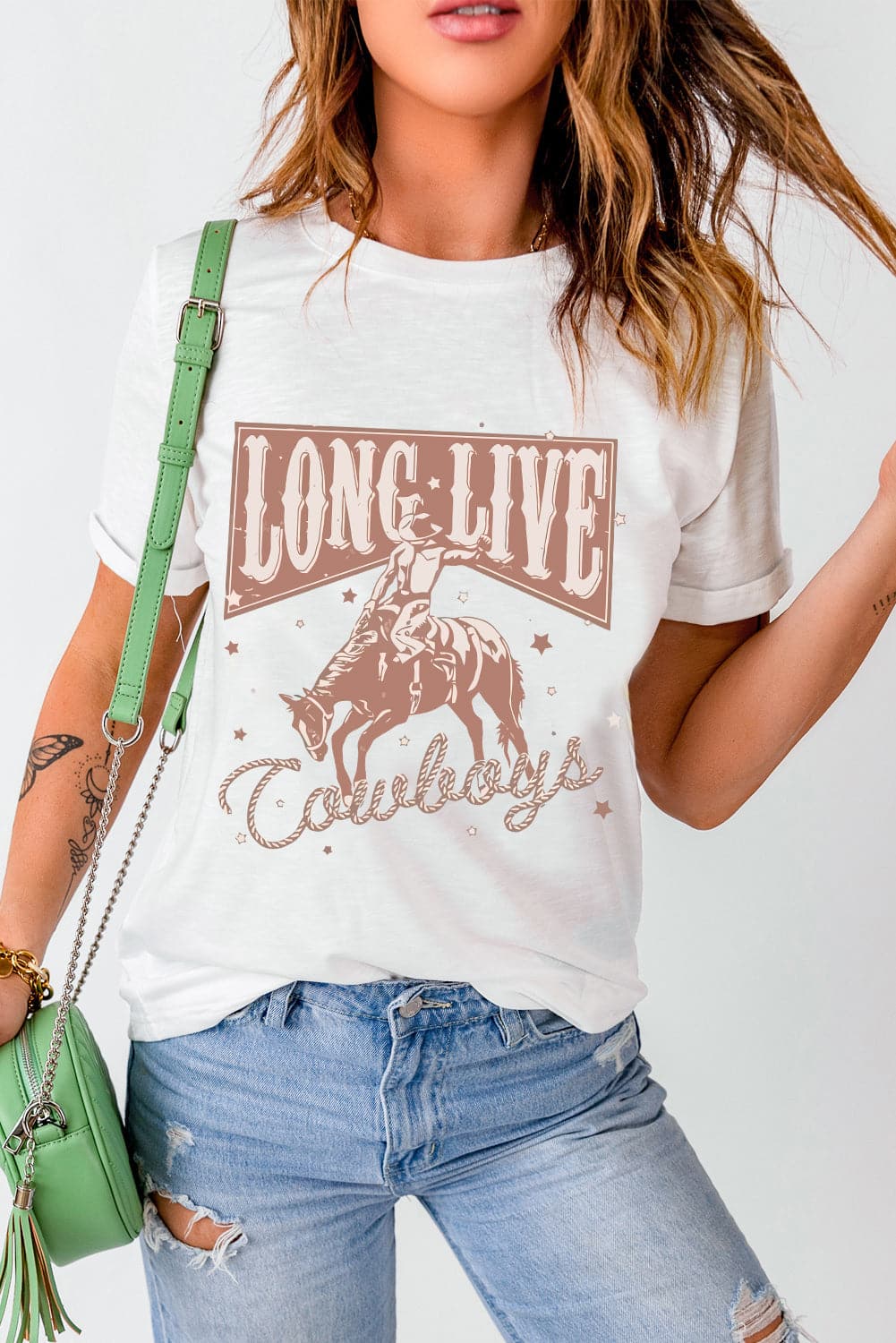 Cowboy Graphic Round Neck Short Sleeve T-Shirt.