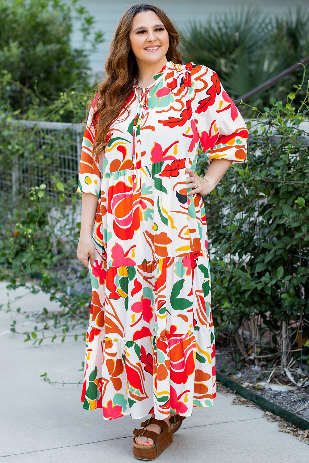 Plus size orange floral dress