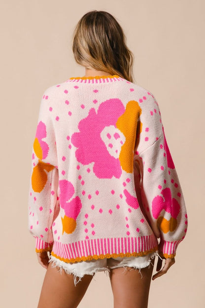 BiBi Flower Pattern Contrast Sweater