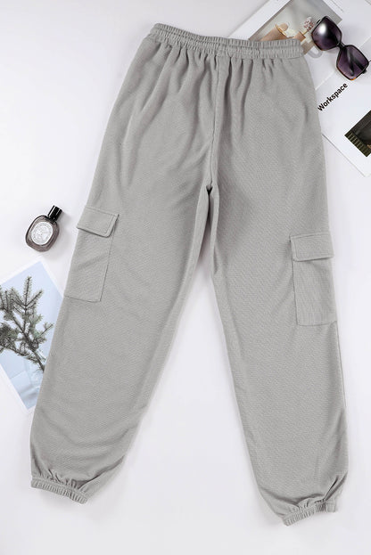 Stylish gray waffle cargo jogger pants with pockets