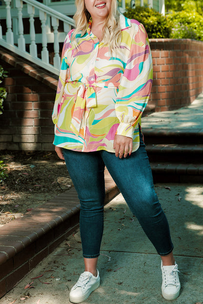 Plus size yellow abstract print tunic for effortless style